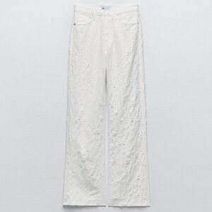Zara Textured Cream Wide Leg Jeans